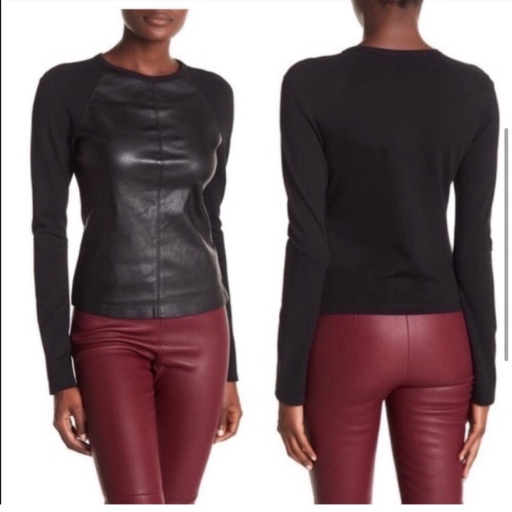 THEORY BRISTOL LEATHER RAGLAN TOP Medium
